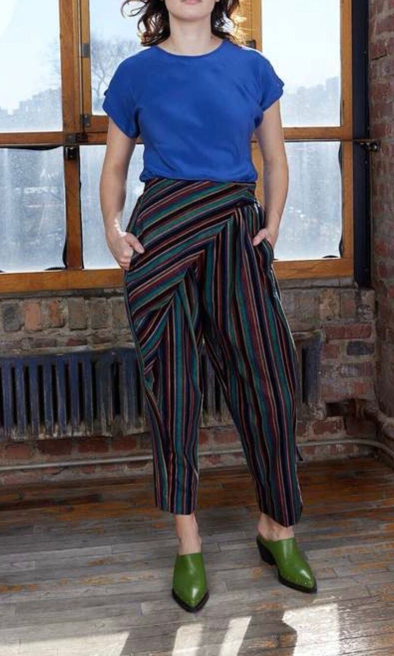 Rujuta Sheth Venus Pants in Verde Stripes sz 1XL